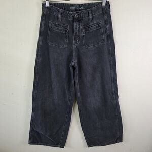 Old Navy Drapey Denim High-Rise Baggy Wide Leg Size 6 Jeans Black 100% Cotton